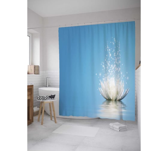 Штора (занавеска) для ванной JoyArty "Цветение лотоса" из сатена, 180х200 см с крючками, sc_35490 1