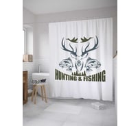 Штора (занавеска) для ванной JoyArty "Общество рыбаков и охотников" из сатена, 180х200 см с крючками, sc_35801