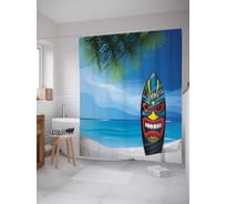 Штора (занавеска) для ванной JoyArty "Серф на пляже Гавайи" из сатена, 180х200 см с крючками, sc_37715