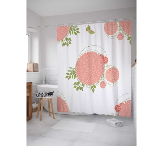 Штора (занавеска) для ванной JoyArty "Цветы-шары" из сатена, 180х200 см с крючками, sc_35516 1