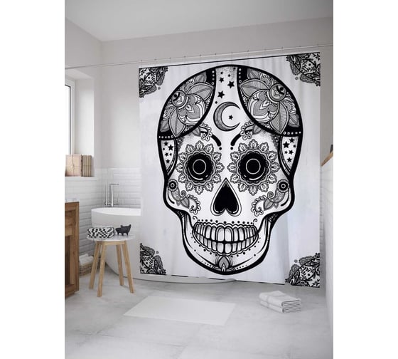 Штора (занавеска) для ванной JoyArty из сатена, 180х200 см с крючками, sc_35935