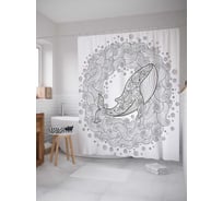 Штора (занавеска) для ванной JoyArty "Кит в бурлящем море" из сатена, 180х200 см с крючками, sc_33582
