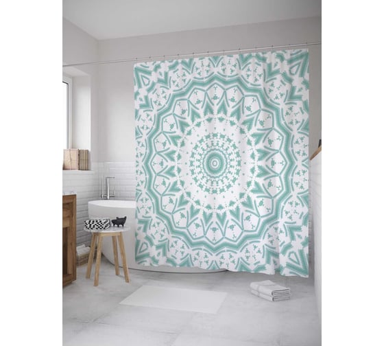 Штора (занавеска) для ванной JoyArty "Бирюзовый цветок" из сатена, 180х200 см с крючками, sc_33755 1