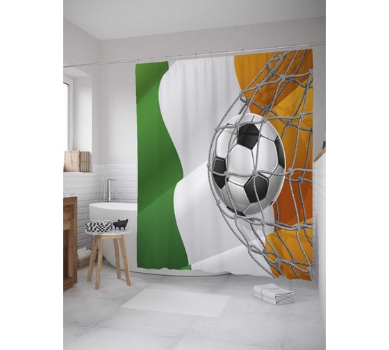 Штора (занавеска) для ванной JoyArty "Ирландский футбол" из сатена, 180х200 см с крючками, sc_35563 1