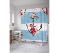 Штора (занавеска) для ванной JoyArty "Якорь в розах" из сатена, 180х200 см с крючками, sc_35856