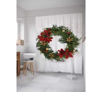 Штора (занавеска) для ванной JoyArty "Классический рождественский венок" из сатена, 180х200 см с крючками, sc_37151
