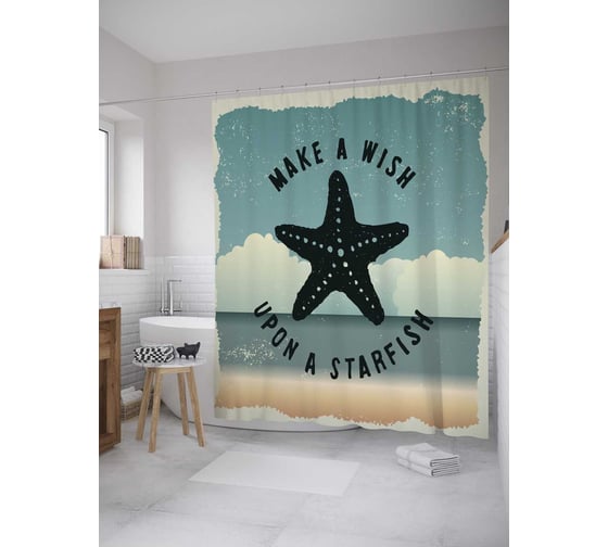 Штора (занавеска) для ванной JoyArty "Загадать желание на морскую звезду" из сатена, 180х200 см с крючками, sc_35886 1