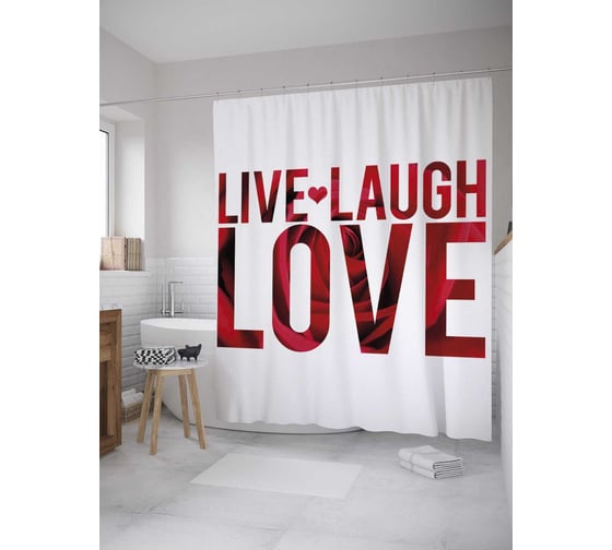 Штора (занавеска) для ванной JoyArty "Дружелюбный призыв" из сатена, 180х200 см с крючками, sc_35823 1