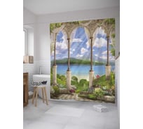 Штора (занавеска) для ванной JoyArty "Утренние лучи на террасе" из сатена, 180х200 см с крючками, sc_34900