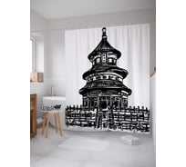 Штора (занавеска) для ванной JoyArty "Китайский дом" из сатена, 180х200 см с крючками, sc_37754