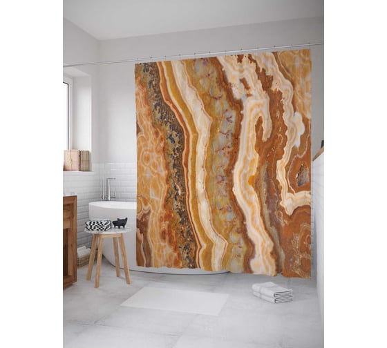 Штора (занавеска) для ванной JoyArty "Мраморный оникс" из сатена, 180х200 см с крючками, sc_37004 1