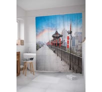 Штора (занавеска) для ванной JoyArty "Китайский мост" из сатена, 180х200 см с крючками, sc_37766