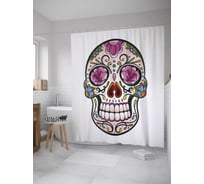 Штора (занавеска) для ванной JoyArty "Сахарный мексиканский череп" из сатена, 180х200 см с крючками, sc_35950