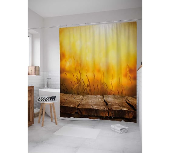 Штора (занавеска) для ванной JoyArty "Осенний туман" из сатена, 180х200 см с крючками, sc_37666 1