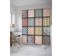 Штора (занавеска) для ванной JoyArty "Простроченный пэчворк" из сатена, 180х200 см с крючками, sc_35853