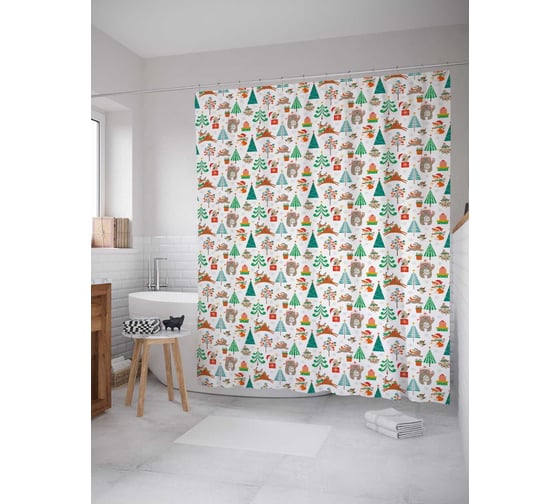 Штора (занавеска) для ванной JoyArty "Рождество наив" из сатена, 180х200 см с крючками, sc_37094 1