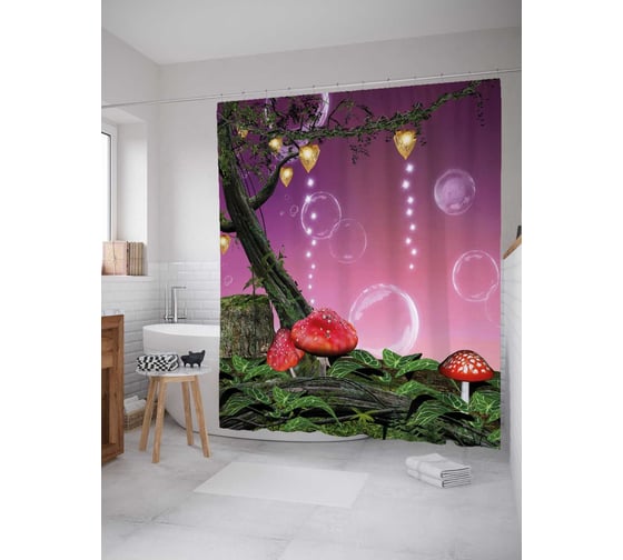 Штора (занавеска) для ванной JoyArty "Сказочное дерево" из сатена, 180х200 см с крючками, sc_36858 1