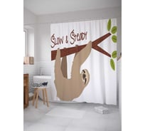 Штора (занавеска) для ванной JoyArty "Медленно и устойчиво" из сатена, 180х200 см с крючками, sc_37835