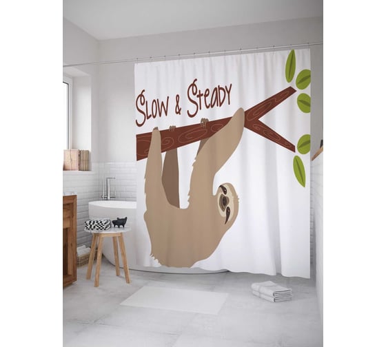 Штора (занавеска) для ванной JoyArty "Медленно и устойчиво" из сатена, 180х200 см с крючками, sc_37835 1
