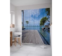 Штора (занавеска) для ванной JoyArty "Бассейн у моря" из сатена, 180х200 см с крючками, sc_34980
