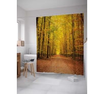 Штора (занавеска) для ванной JoyArty "Дорога в осенний лес" из сатена, 180х200 см с крючками, sc_37667