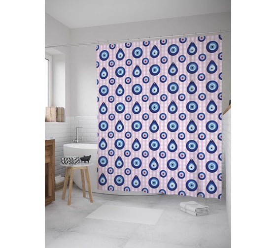 Штора (занавеска) для ванной JoyArty "Вложение кругов" из сатена, 180х200 см с крючками, sc_35437 1