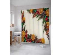 Штора (занавеска) для ванной JoyArty "Рождественские апельсины" из сатена, 180х200 см с крючками, sc_37041