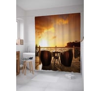 Штора (занавеска) для ванной JoyArty "Закат у моря" из сатена, 180х200 см с крючками, sc_34964