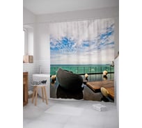 Штора (занавеска) для ванной JoyArty "Облачный день на море" из сатена, 180х200 см с крючками, sc_34919