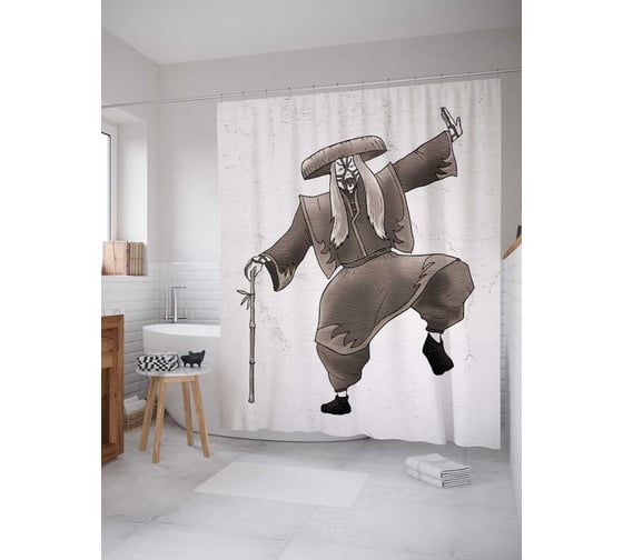 Штора (занавеска) для ванной JoyArty "Стареющий ниндзя" из сатена, 180х200 см с крючками, sc_37828