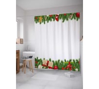 Штора (занавеска) для ванной JoyArty "Новогоднее обрамление" из сатена, 180х200 см с крючками, sc_37026