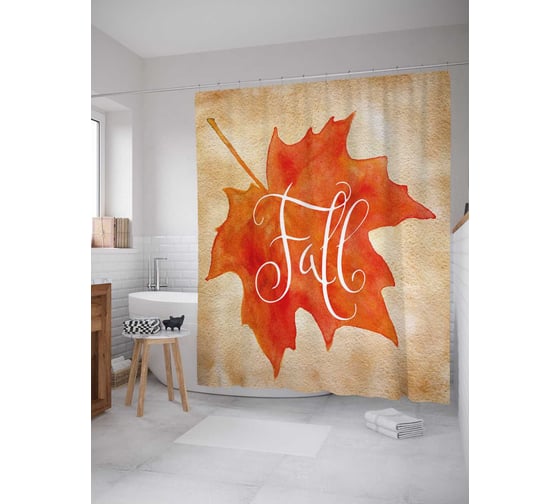 Штора (занавеска) для ванной JoyArty "Упавший лист" из сатена, 180х200 см с крючками, sc_37682