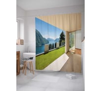 Штора (занавеска) для ванной JoyArty "С видом на горы" из сатена, 180х200 см с крючками, sc_34942