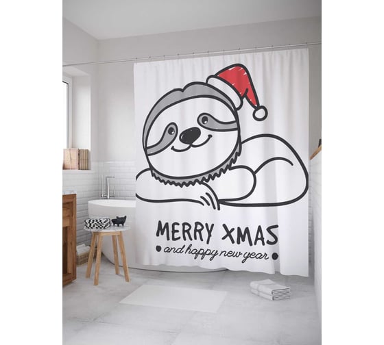 Штора (занавеска) для ванной JoyArty "С рождеством и новым годом" из сатена, 180х200 см с крючками, sc_37854 1