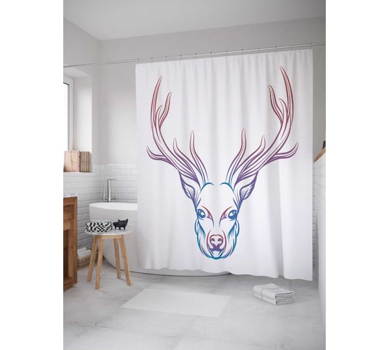 Штора (занавеска) для ванной JoyArty "Дикий олень" из сатена, 180х200 см с крючками, sc_37625 1