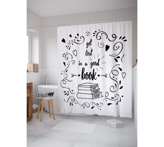 Штора (занавеска) для ванной JoyArty "Заблудиться в хорошей книге" из сатена, 180х200 см с крючками, sc_52941 1