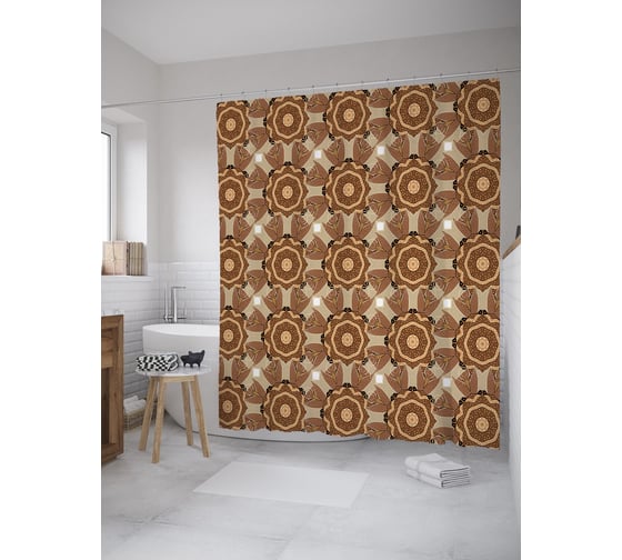 Штора (занавеска) для ванной JoyArty "Абстрактная мандала" из сатена, 180х200 см с крючками, sc_55716 1