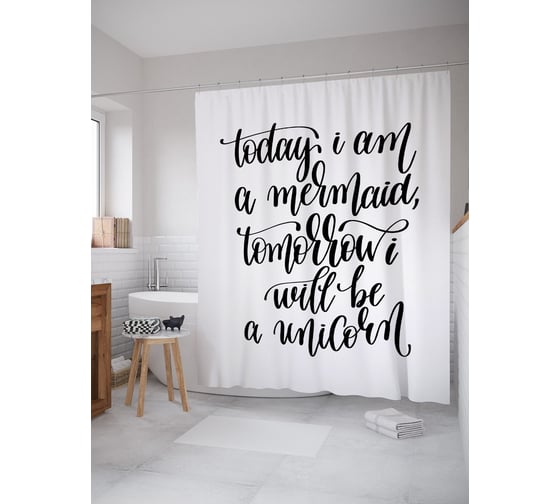 Штора (занавеска) для ванной JoyArty "Сегодня я русалка, завтра - единорог" из сатена, 180х200 см с крючками, sc_53312 1