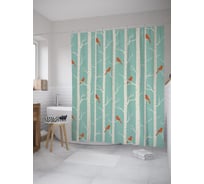 Штора (занавеска) для ванной JoyArty "Птички на дереве и снег" из сатена, 180х200 см с крючками, sc_60570