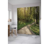 Штора (занавеска) для ванной JoyArty "Утренняя лесная дорога" из сатена, 180х200 см с крючками, sc_32714
