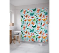 Штора (занавеска) для ванной JoyArty "Акварельные бабочки" из сатена, 180х200 см с крючками, sc_54087