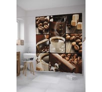 Штора (занавеска) для ванной JoyArty "Кофейное блаженство" из сатена, 180х200 см с крючками, sc_32060