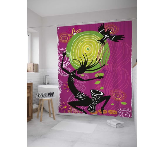 Штора (занавеска) для ванной JoyArty "Ацтекские традиции" из сатена, 180х200 см с крючками, sc_32187 1