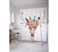 Штора (занавеска) для ванной JoyArty "Череп оленя, рога и розы" из сатена, 180х200 см с крючками, sc_37616