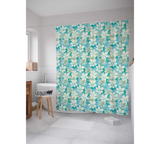 Штора (занавеска) для ванной JoyArty "Наложение цветов" из сатена, 180х200 см с крючками, sc_31816 1