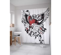 Штора (занавеска) для ванной JoyArty "Сердце с крыльями" из сатена, 180х200 см с крючками, sc_32795