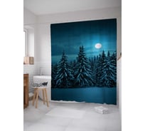 Штора (занавеска) для ванной JoyArty "Ночные ели" из сатена, 180х200 см с крючками, sc_38837