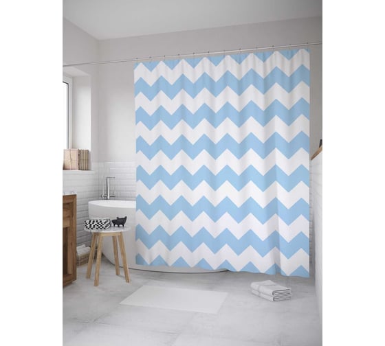 Штора (занавеска) для ванной JoyArty "Геометрические волны" из сатена, 180х200 см с крючками, sc_33949
