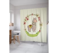 Штора (занавеска) для ванной JoyArty "Лама в цветочной виньетке" из сатена, 180х200 см с крючками, sc_53952