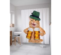 Штора (занавеска) для ванной JoyArty "Пивной кот" из сатена, 180х200 см с крючками, sc_37378